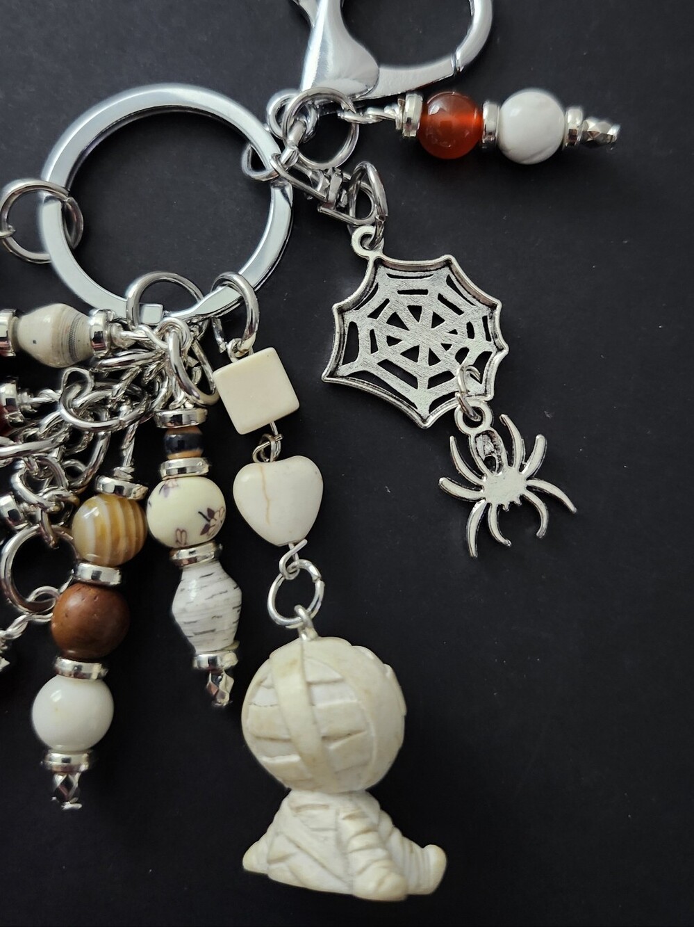 Halloween Mummy Purse Charm or Keychain  Fire Agate Howlite Paper Handcrafted - Picture 7 of 7